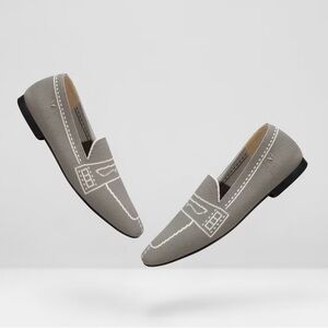 VIVAIA Square-Toe Patterned Loafers-Pale Grey- 39